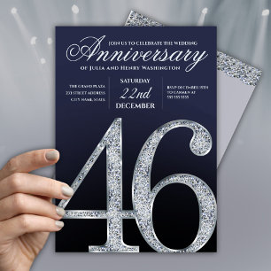 Invitation 46e Anniversaire Diamant Argent Bleu Marine