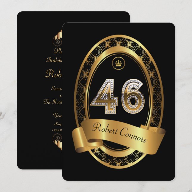 Invitation 46e, femme de fête d'anniversaire homme, couleur é (Devant / Derrière)