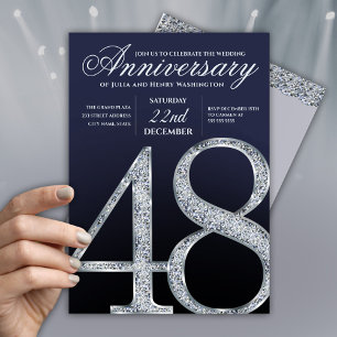 Invitation 48e Anniversaire Diamant Argent Bleu Marine