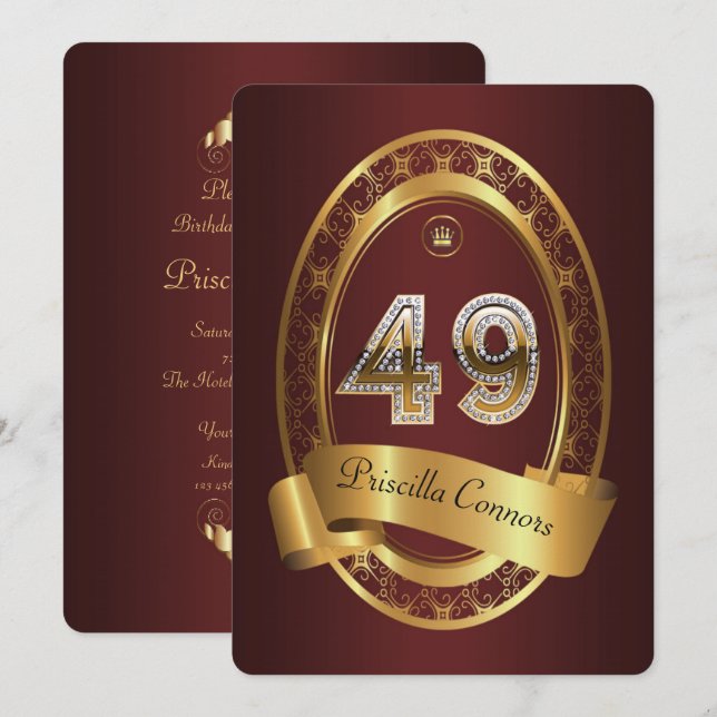 Invitation 49e, femme de fête d'anniversaire homme, couleur é (Devant / Derrière)