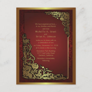 Invitation 4,25 x 5,5 pouces Damask Luxury Golden Red Wedding