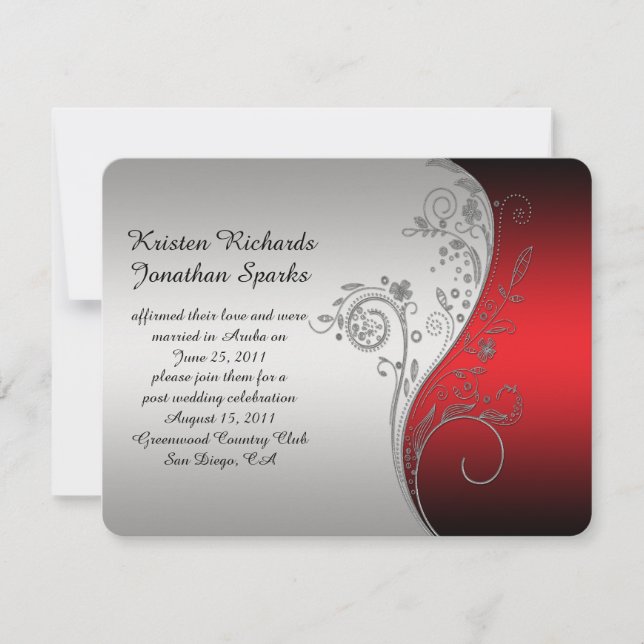Invitation 4.25x5.5 Rouge Noir Argent Fleur Après-Mariage (Devant)