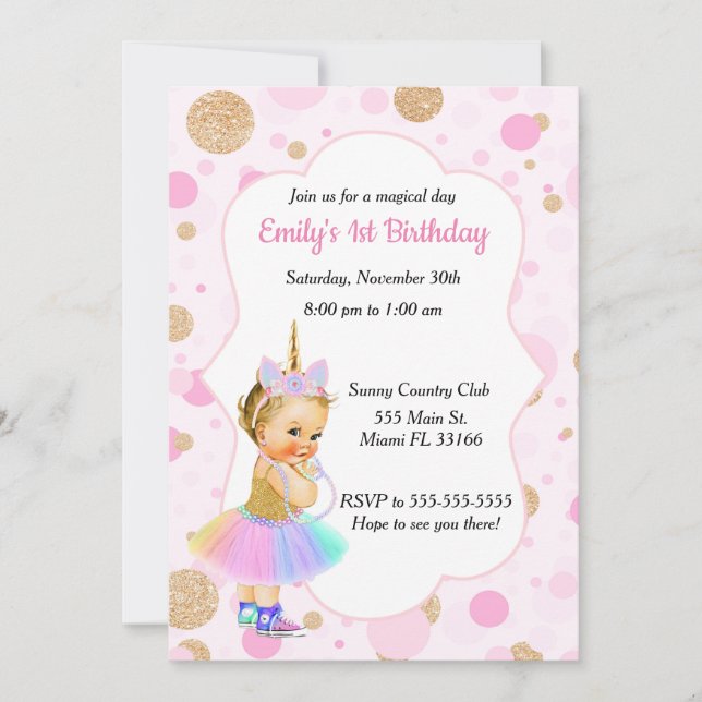 Invitation 4 d'anniversaire de bébé de licorne (Devant)