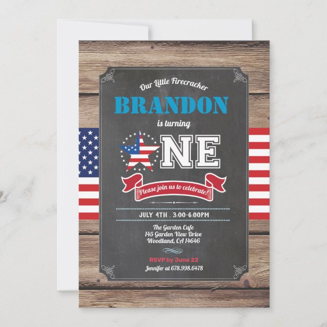 Invitation 4 juillet 1er anniversaire d'invitation Un garçon  (Devant)