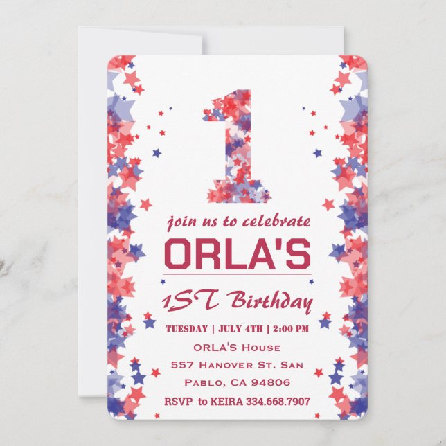 Invitation 4 juillet 1er anniversaire fête (Devant)