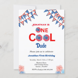 Invitation 4 juillet 1er anniversaire rouge blanc bleu patrio