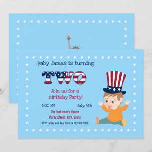 Invitation 4 Juillet 2 Anniversaire Baby Boy Party