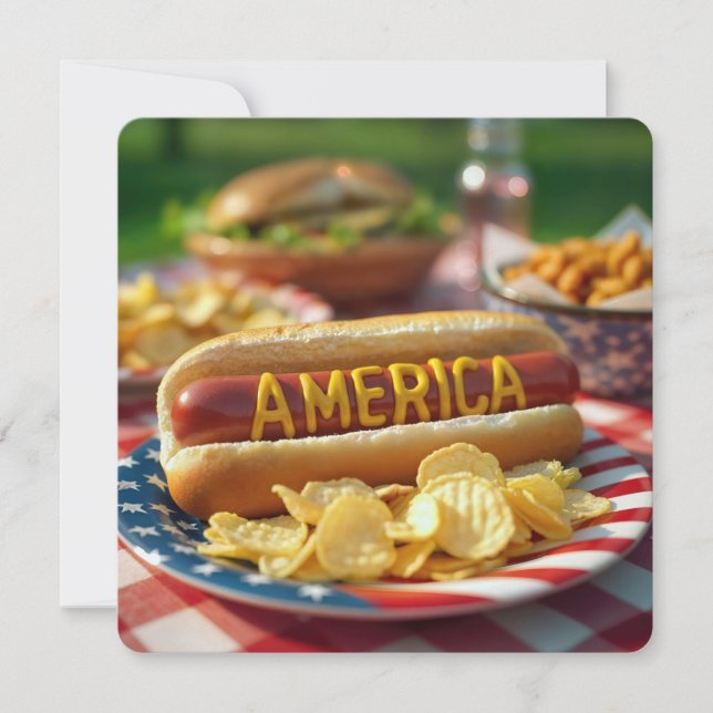 Invitation 4 juillet américain Hot Dog (Devant)