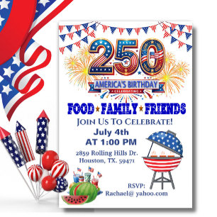 Invitation 4 juillet Anniversaire 250 ans de l'Amérique BBQ P