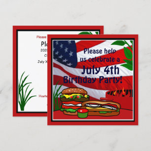 Invitation 4 juillet Anniversaire Grill Pique-nique Hamburger