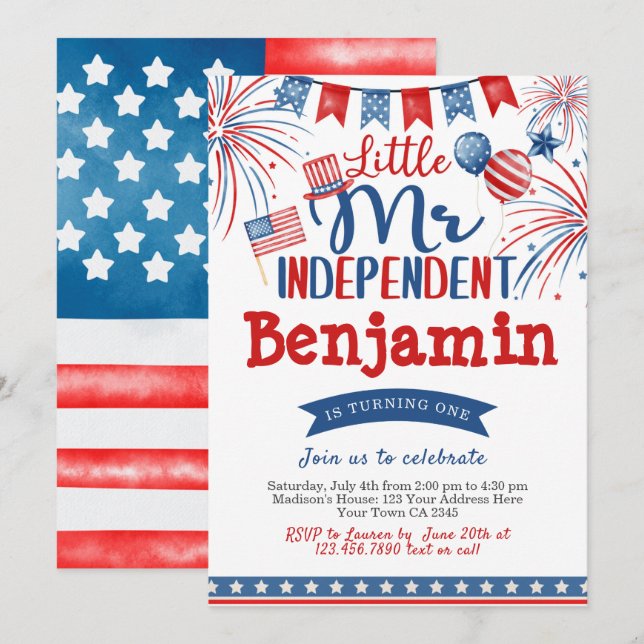 Invitation 4 juillet Anniversaire, M. Independent (Devant / Derrière)