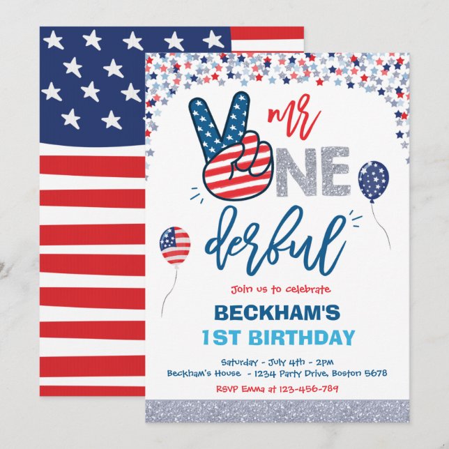 Invitation 4 juillet Anniversaire M. One-derful 1er Anniversa (Devant / Derrière)