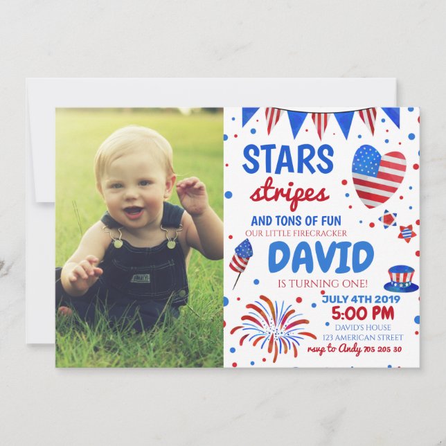 Invitation 4 juillet Baby Boy 1er anniversaire (Devant)