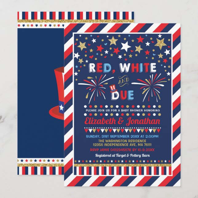 Invitation 4 juillet Baby shower Patriotique 4 juillet (Devant / Derrière)