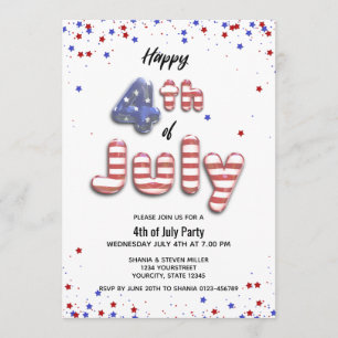 Invitation 4 juillet Balloon Stars Stripes Party