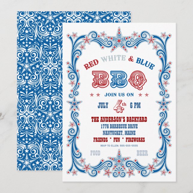 Invitation 4 juillet barbecue (Devant / Derrière)