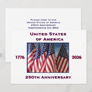 Invitation 4 juillet Barbeque, USA 250e anniversaire, drapeau