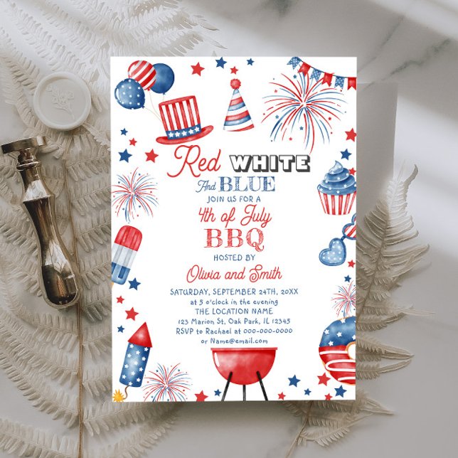 Invitation 4 juillet BBQ Blanc Rouge (Créateur téléchargé)