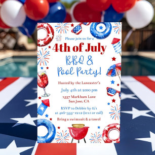 Invitation 4 juillet BBQ et Pool Party modifiable