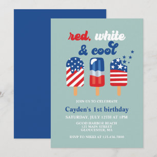 Invitation 4 juillet Bleu Rouge Blanc Anniversaire