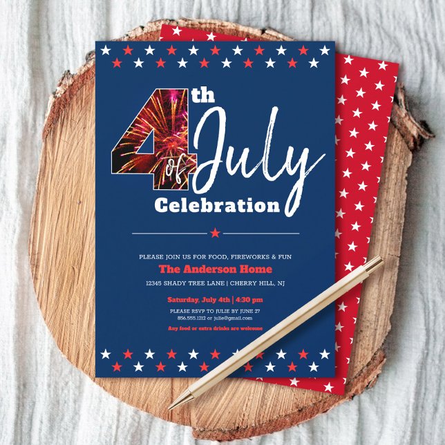 Invitation 4 juillet Bold Patriotique Fireworks Moderne USA (Créateur téléchargé)
