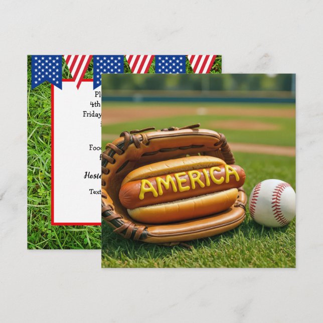 Invitation 4 juillet Chien Chaud En Gant De Baseball (Devant / Derrière)