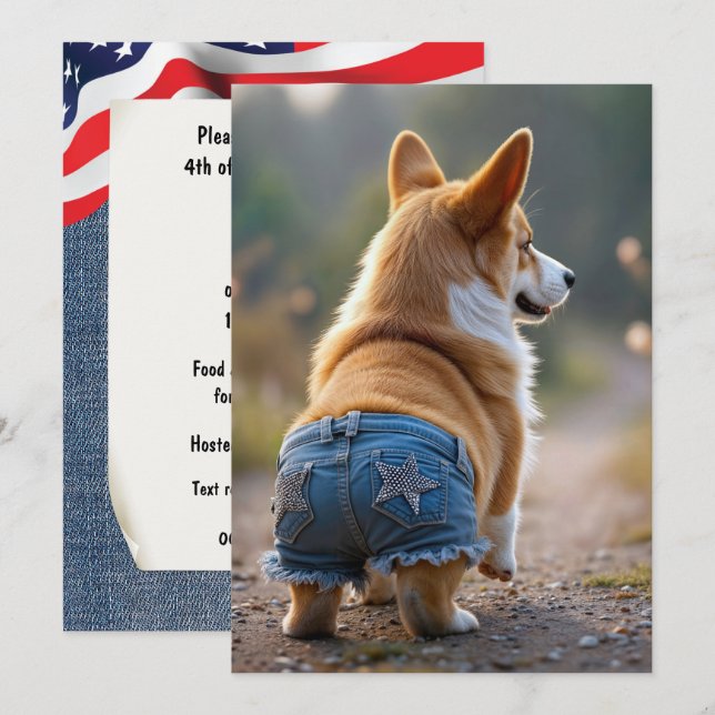 Invitation 4 juillet Chien de Corgi (Devant / Derrière)