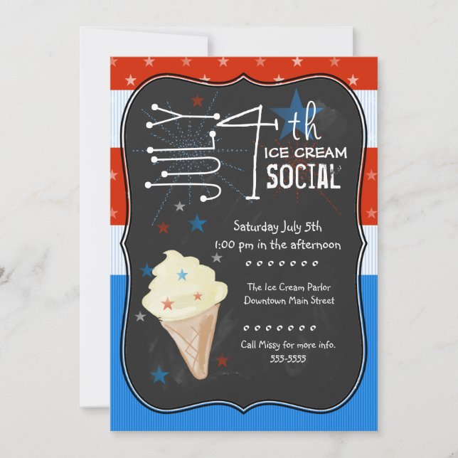 Invitation 4 juillet Crème glacée sociale (Devant)