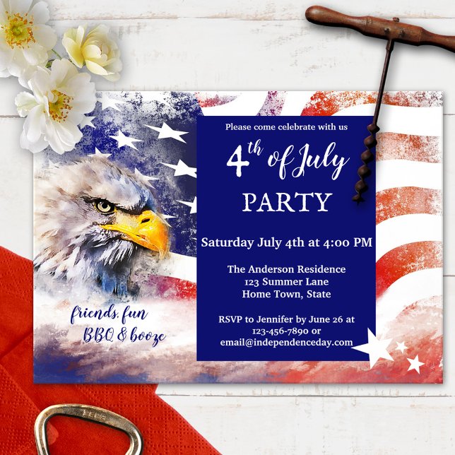 Invitation 4 juillet de l'aigle rouge blanc et bleu (Créateur téléchargé)