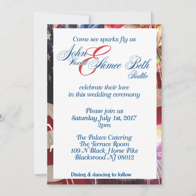 Invitation 4 juillet drapeau américain rouge blanc et bleu (Devant)