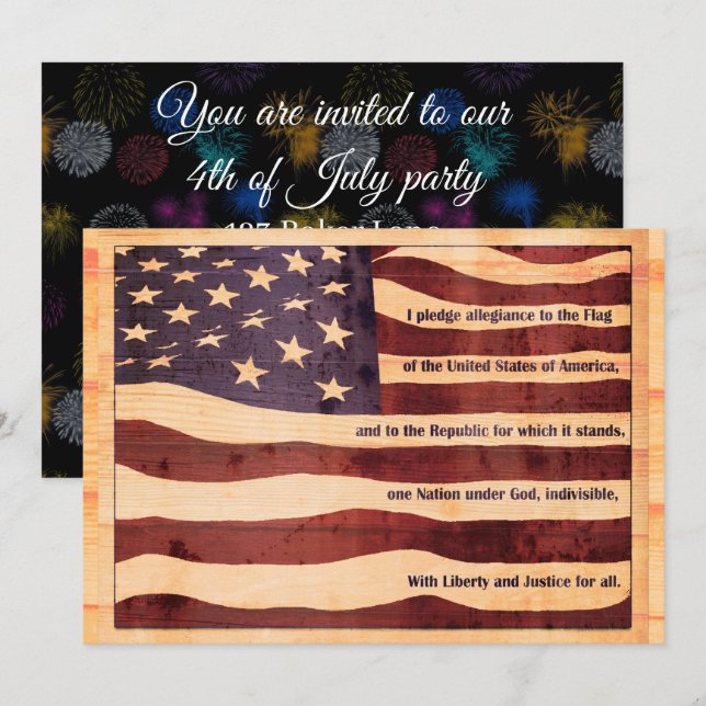 Invitation 4 juillet Drapeau Promesse de feux d'artifice d'al (Devant / Derrière)