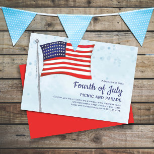 Invitation 4 juillet Drapeau rouge blanc et bleu