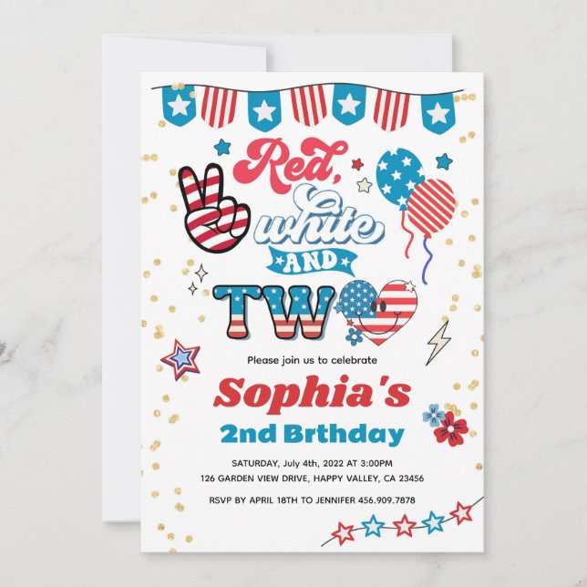 Invitation 4 juillet Enfant 2e anniversaire fête Sourire visa (Devant)