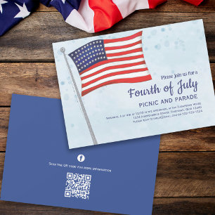 Invitation 4 juillet Été Rouge blanc et bleu Drapeau