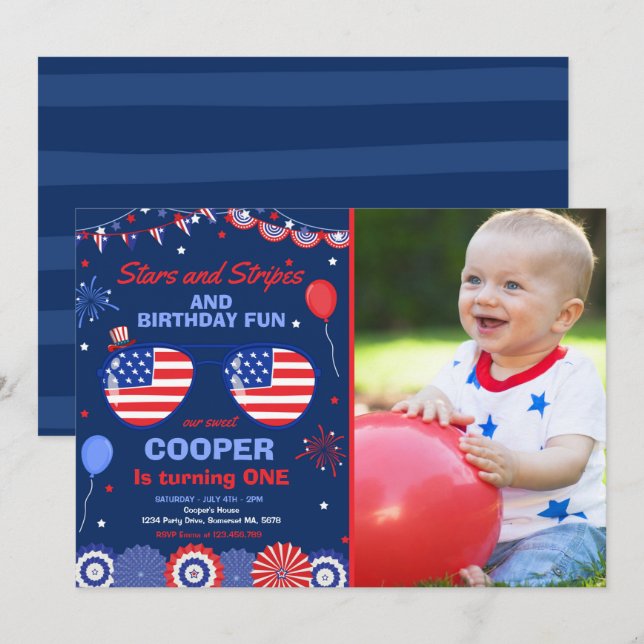 Invitation 4 juillet Étoiles Et Grèves Premier Anniversaire (Devant / Derrière)