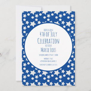 Invitation 4 juillet  Étoiles et Points Bleu Gris