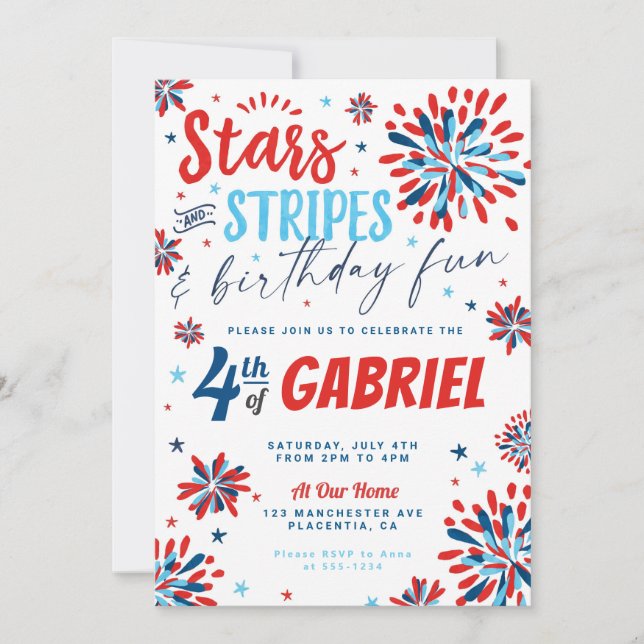 Invitation 4 juillet Étoiles et rayures Pour l'anniversaire (Devant)