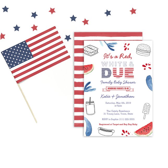 Invitation 4 Juillet Famille Baby shower Rouge Blanc Dû (Créateur téléchargé)