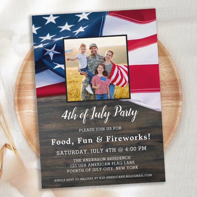 Invitation 4 juillet Famille Photo drapeau américain (Créateur téléchargé)