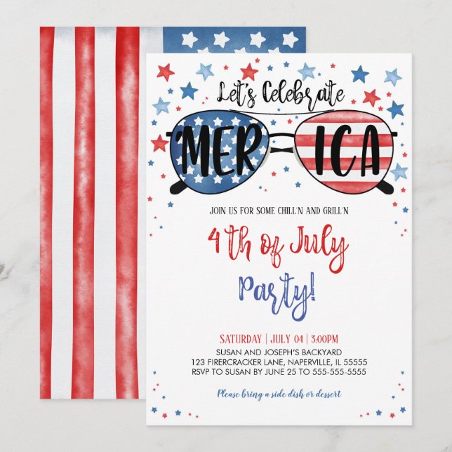 Invitation 4 juillet fête (Devant / Derrière)
