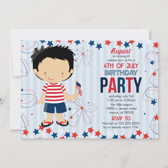 Invitation 4 juillet fête d'anniversaire pour les enfants (Devant)