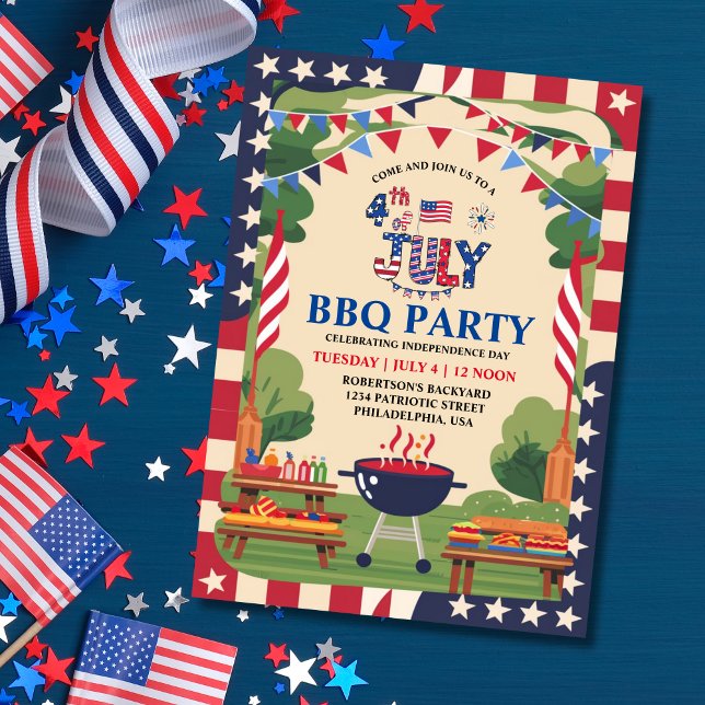Invitation 4 juillet fête de l'indépendance (4th of July Independence Day BBQ Party Invitation)