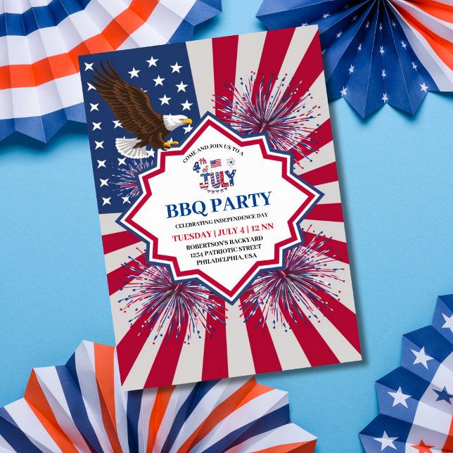 Invitation 4 juillet fête de l'indépendance (4th of July Independence Day BBQ party invitation.)