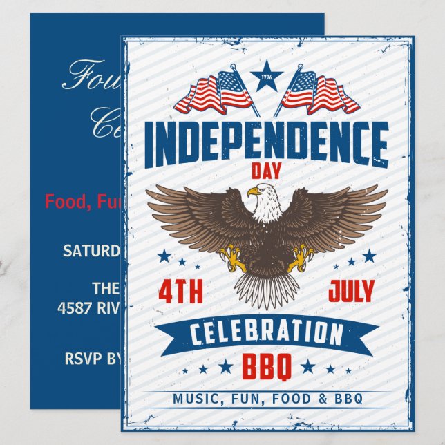 Invitation 4 juillet fête de l'indépendance aigle fête du bar (Devant / Derrière)