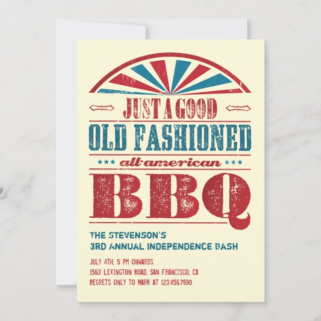 Invitation 4 juillet Fête de l'Indépendance BBQ Grunge Invita (Devant)