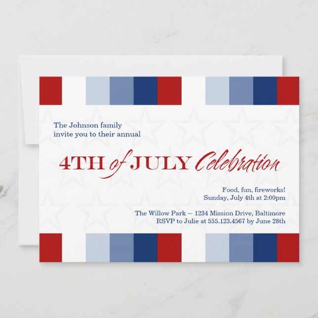 Invitation 4 juillet Fête de l'Indépendance rouge blanc (Devant)