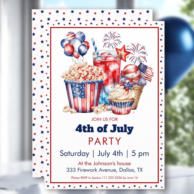 Invitation 4 juillet fête de l'indépendance Sweets (4th of July Party Independence day Sweets Invitation)