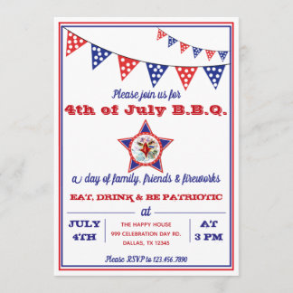 Invitation 4 juillet Fête Eagle, Rouge, Blanc & BBQ Bleu