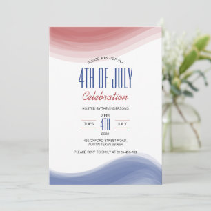 Invitation 4 juillet Fête Rouge Bleu Art Moderne