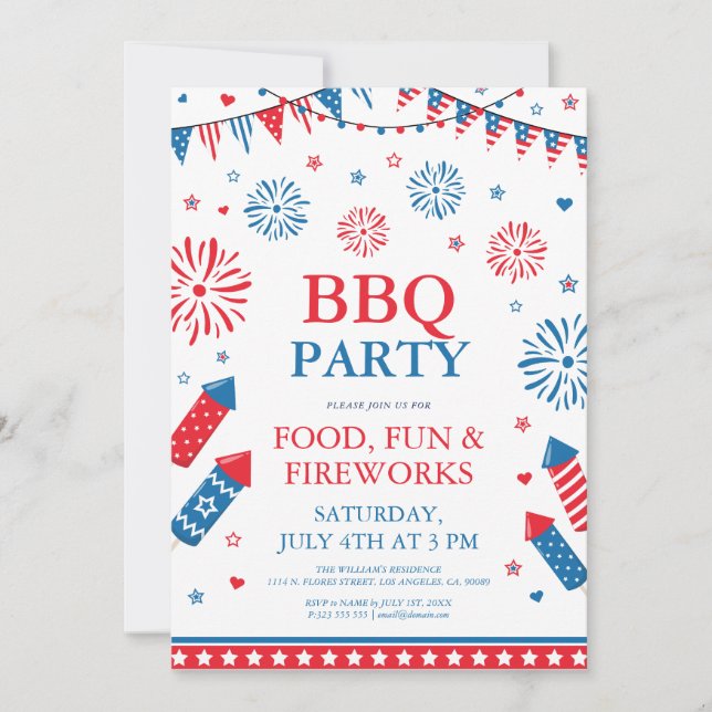 Invitation 4 juillet fêtes barbecue cadre (Devant)